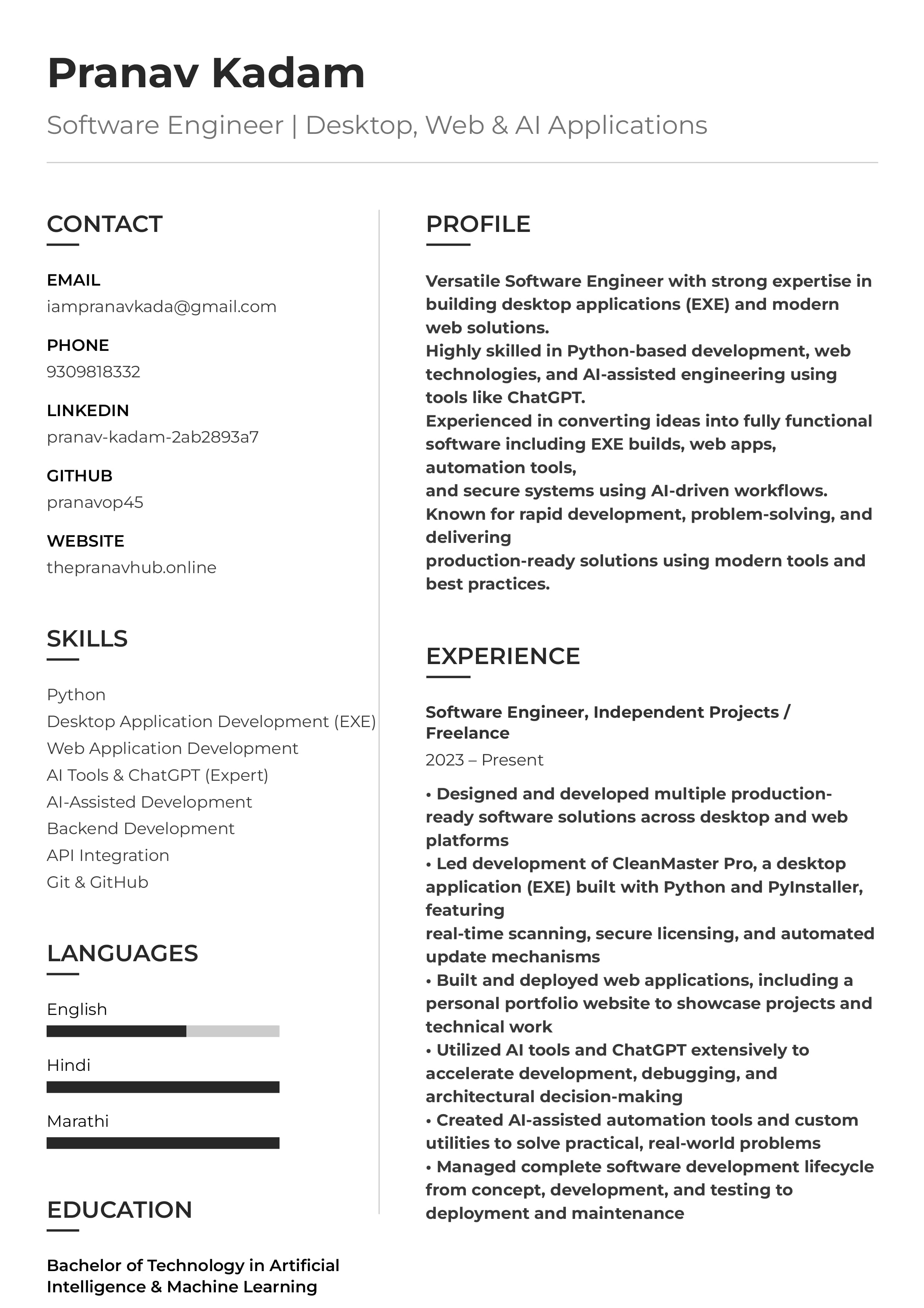 Pranav Kadam resume